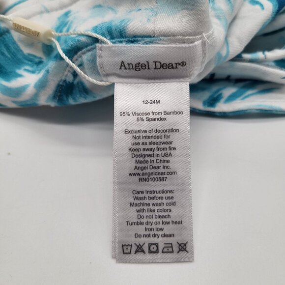 ANGEL DEAR Baby Toddler Bamboo Viscose Bucket Sun Hat Blue White Waves Birds NWT - Picture 3 of 3